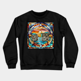 Waterfall Sunset Stained Glass Crewneck Sweatshirt